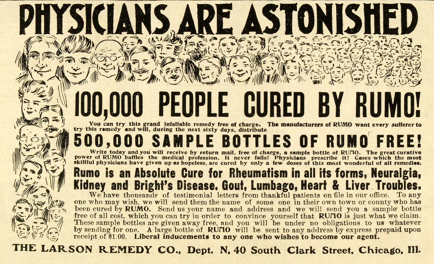 1901 Ad Larson Remedy Co South Clark Street Chicago IL Rumo Bottles MX7