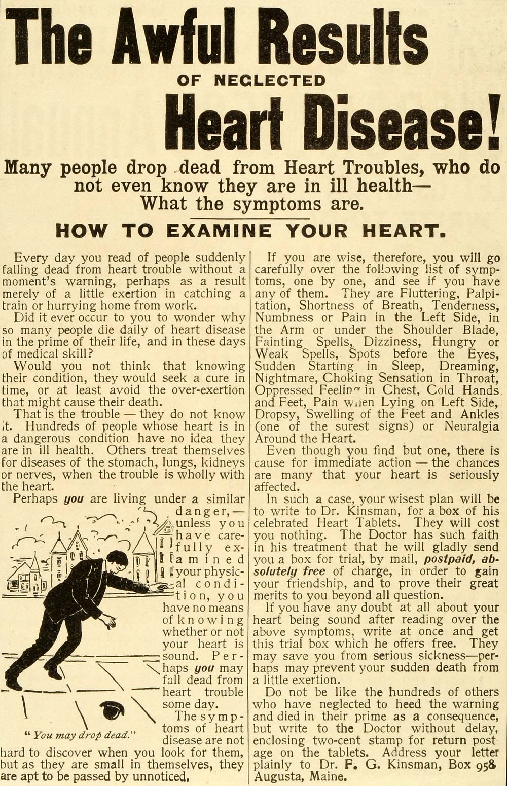 1901 Ad Doctor F G Kinsman Heart Disease Treatments Augusta Maine Chest Cold MX7