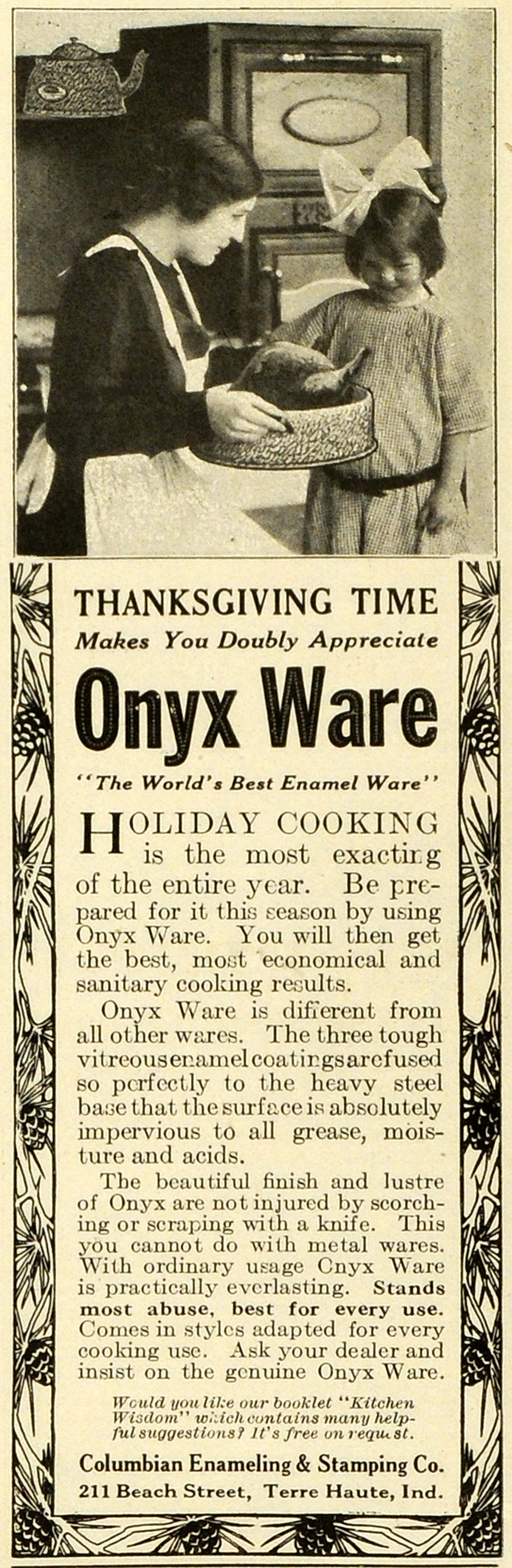 1913 Ad Thanksgiving Onyx Ware Holiday Cooking Columbian Enameling Stamping MX7