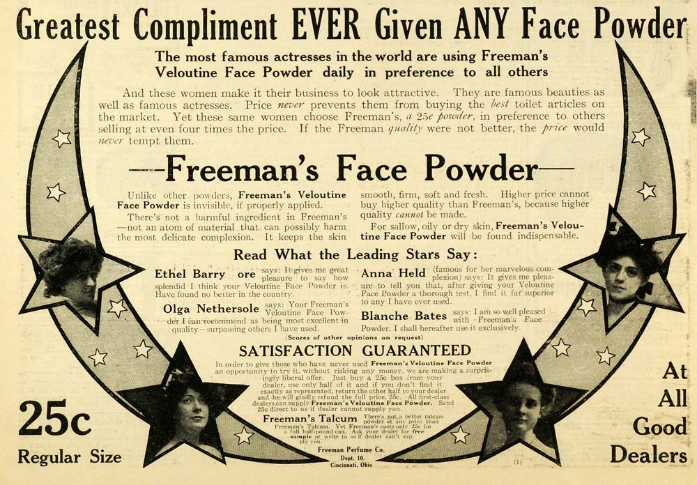 1910 Ad Freemans Face Powder Cosmetics Makeup Beauty Complexion Ethyl MX7