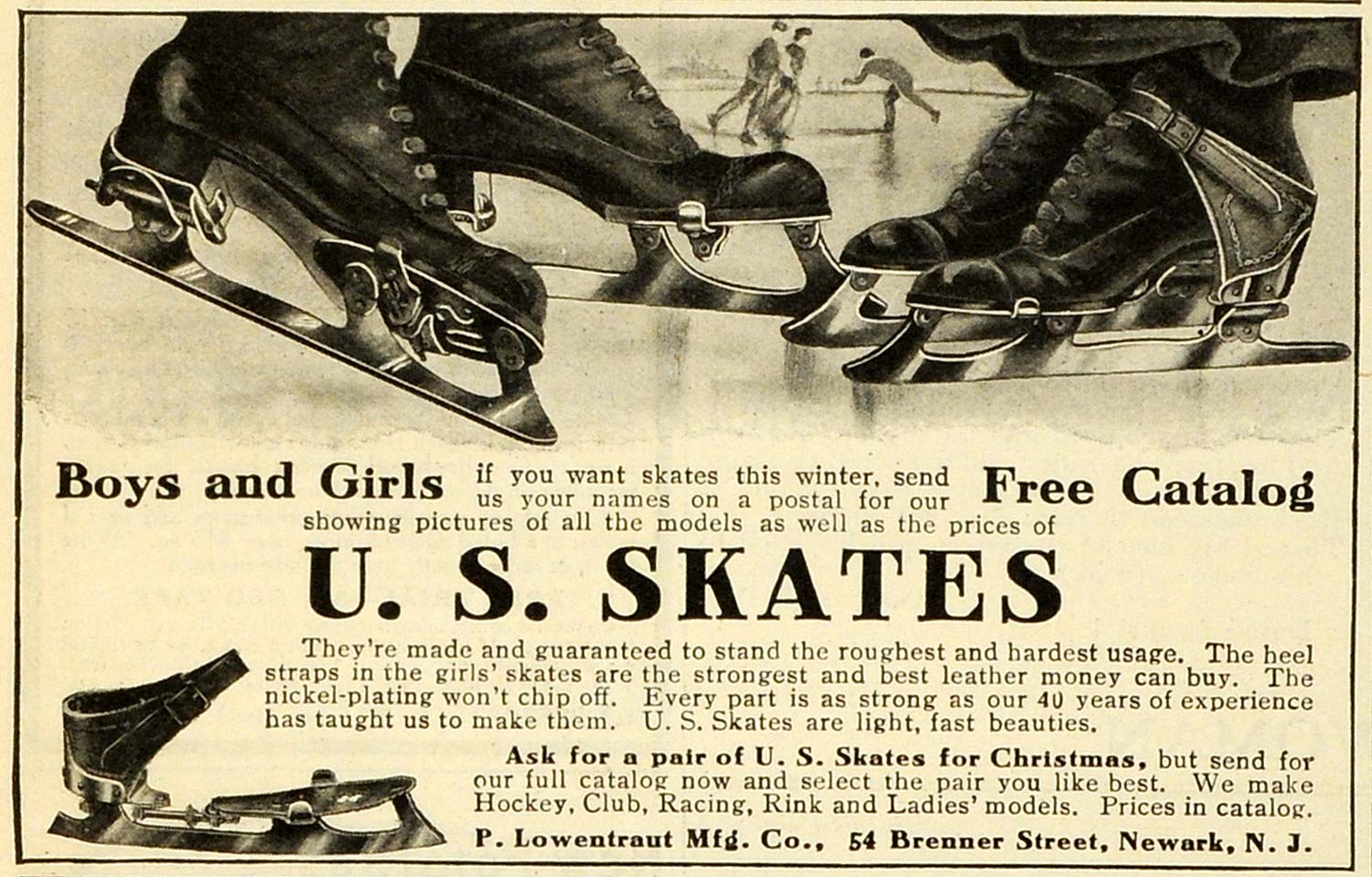 1912 Ad P. Lowentraut U. S. Skates Antique Ice Skating Outdoor Sports MX7