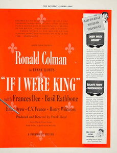 1938 Ad Movie If I Were King Frank Lloyd Ronald Colman Basil Rathbone MX8