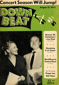 1952 Cover Down Beat Jazz Peggy Lee Comedian Bob Hope - ORIGINAL MZ1