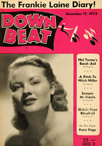 1952 Cover Down Beat Patti Page Pop Country Singer Star - ORIGINAL MZ1
