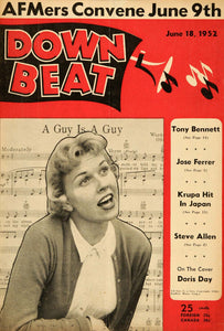 1952 Cover Down Beat Doris Day Singer Actress Celebrity - ORIGINAL MZ1