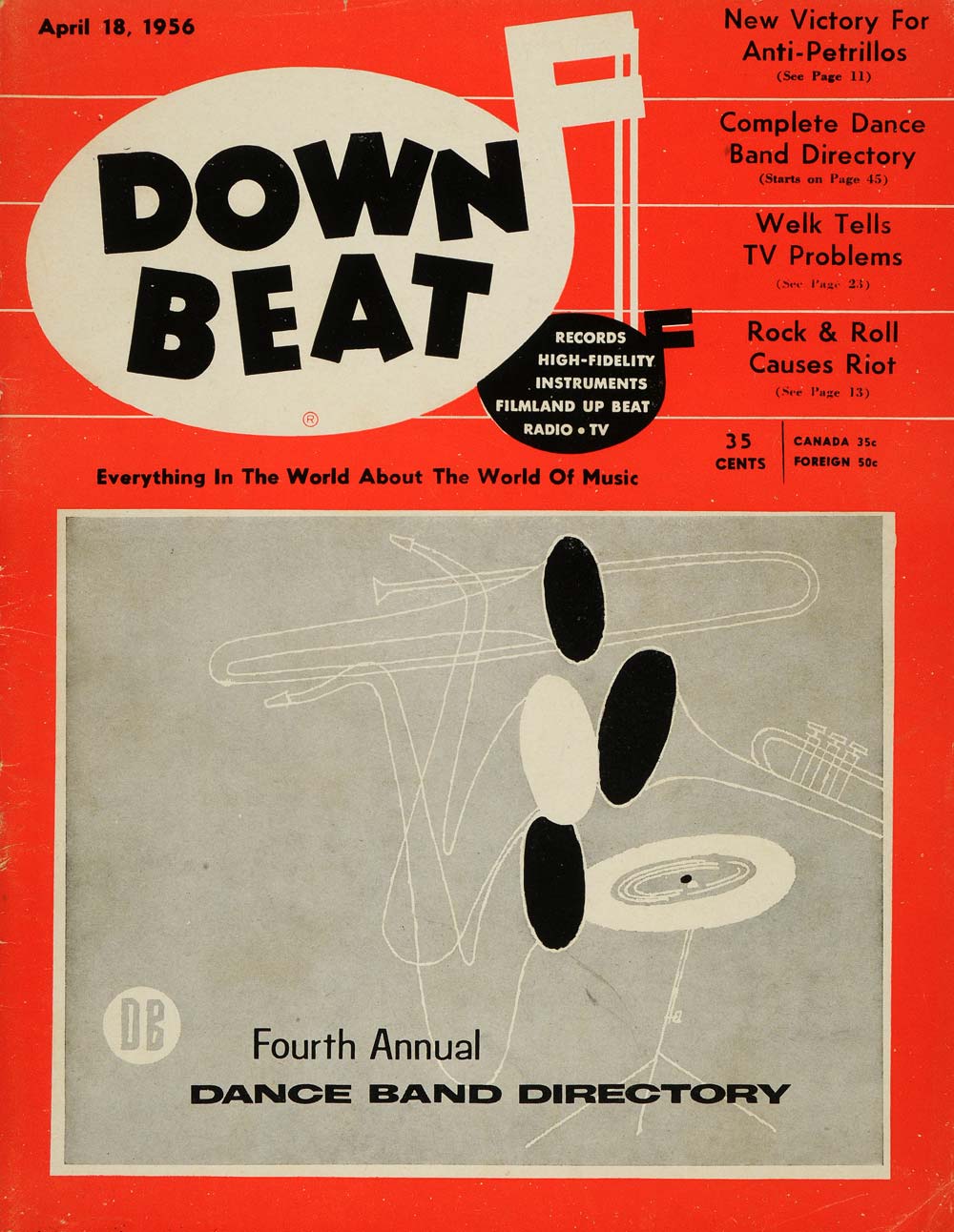 1956 Cover Down Beat Dance Big Band Directory Swing Red - ORIGINAL