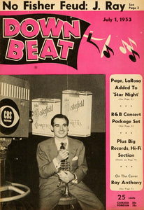 1953 Cover Down Beat Ray Anthony Trumpet Big Band Actor - ORIGINAL MZ1