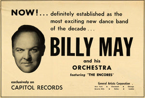 1953 Ad Capitol Records Billy May Orchestra Dance Band - ORIGINAL MZ1