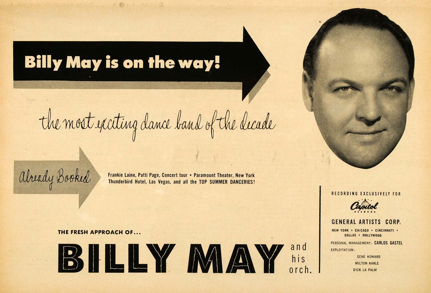 1952 Ad Billy May Orchestra Tour Frankie Laine Page - ORIGINAL ADVERTISING MZ1