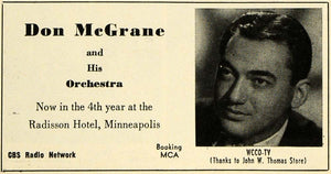 1956 Ad CBS Radio MCA Don McGrane Orchestra Minneapolis - ORIGINAL MZ1