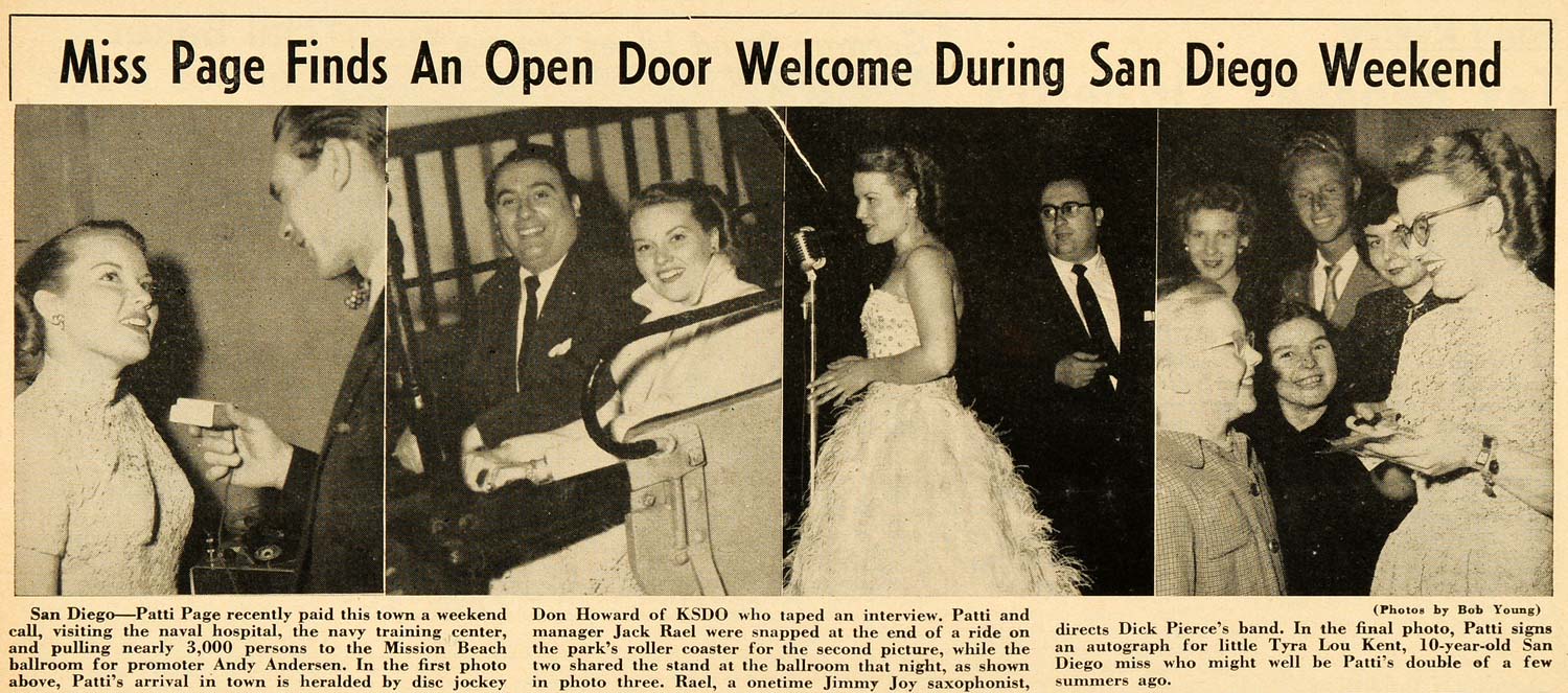 1952 Print Patti Page San Diego Mission Beach Tour Fans ORIGINAL HISTORIC MZ1