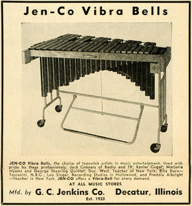 1951 Ad G C Jenkins Vibra Bell Instrument Conners Cugat - ORIGINAL MZ1