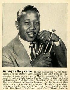 1952 Ad Martin Band Instrument Roy Eldridge Little Jazz - ORIGINAL MZ1