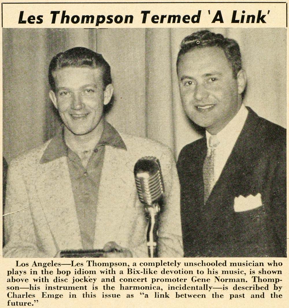 1952 Print Les Thompson Harmonica Musician Gene Norman ORIGINAL HISTORIC MZ1
