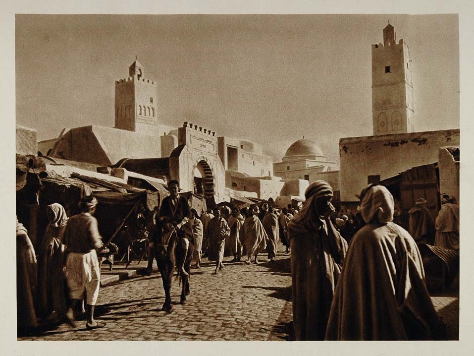 1924 People Street Kairouan Kairuan Tunisian City Print - ORIGINAL NAF1