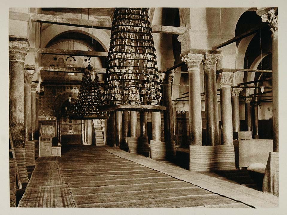 1924 Interior Nave Great Mosque Kairouan Tunisia - ORIGINAL PHOTOGRAVURE NAF1