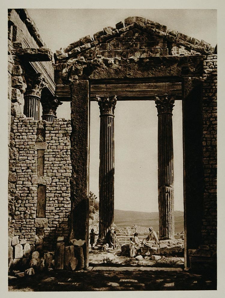 1924 Roman Ruins Capitol Dougga Tunisia Photogravure - ORIGINAL NAF1