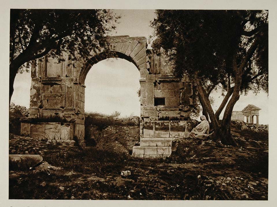 1924 Triumphal Arch Severus Dougga Tunisia Photogravure - ORIGINAL NAF1