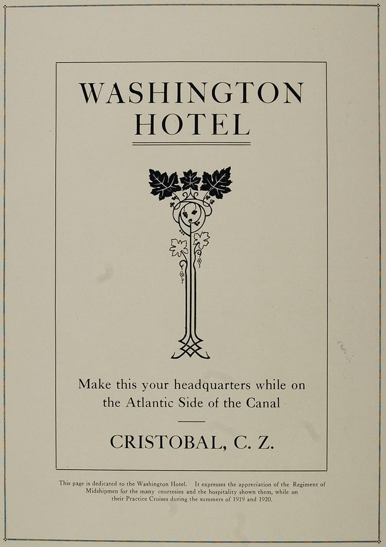 1921 Ad Washington Hotel Cristobal Panama Canal Zone CZ - ORIGINAL NAVY2