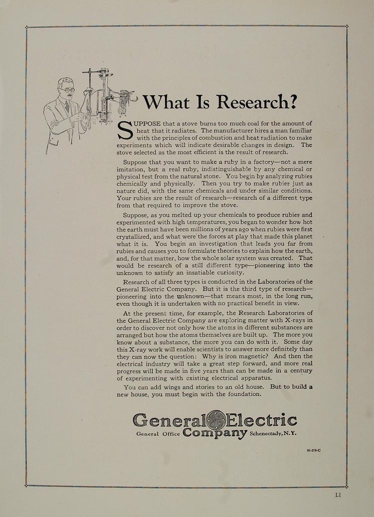 1921 Original Ad General Electric Company GE Research - ORIGINAL NAVY2