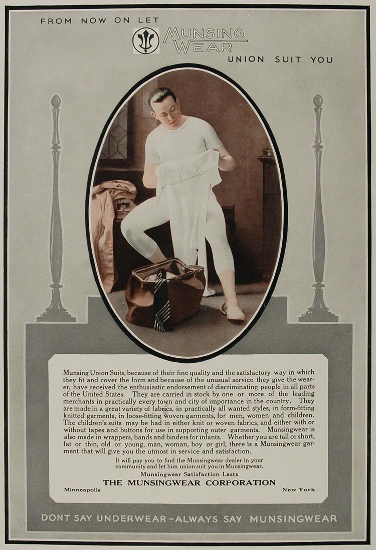 1921 Original Ad Munsingwear Union Suits Underwear Man - ORIGINAL NAVY –  Period Paper Historic Art LLC