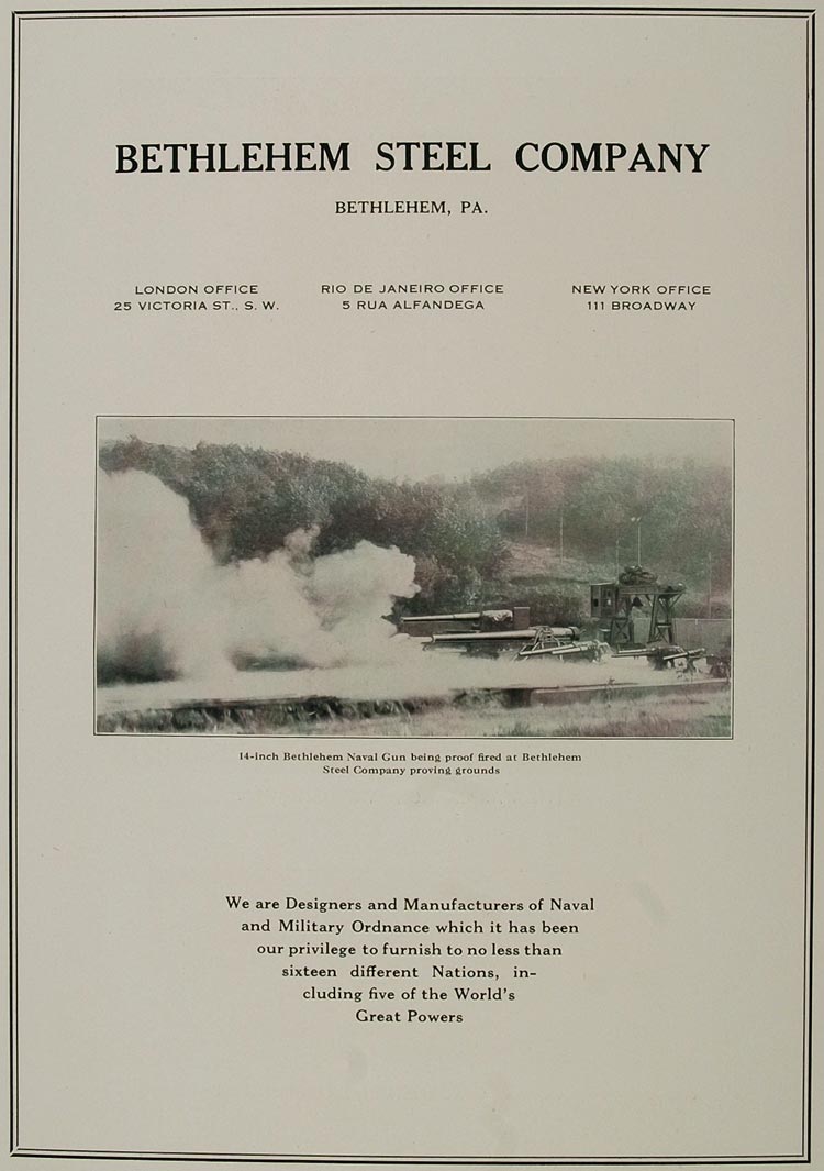 1921 Original Ad Bethlehem Steel Co. 14 Inch Naval Gun - ORIGINAL NAVY2