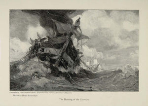 1921 Print HMS Guerriere Ship Burning Henry Reuterdahl ORIGINAL HISTORIC NAVY