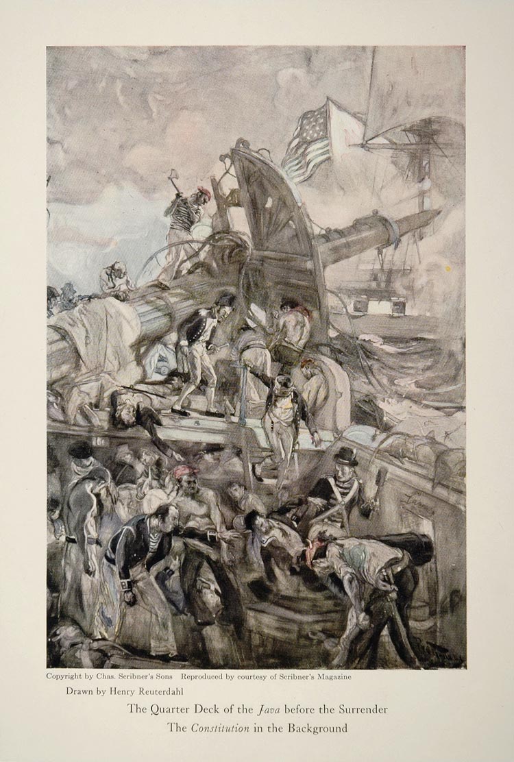 1921 Print HMS Java Quarterdeck Battle Henry Reuterdahl - ORIGINAL NAVY