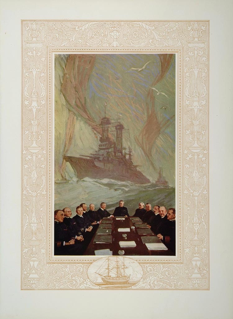 1921 Color Print U. S. Naval Navy Officers Meeting Ship - ORIGINAL NAVY
