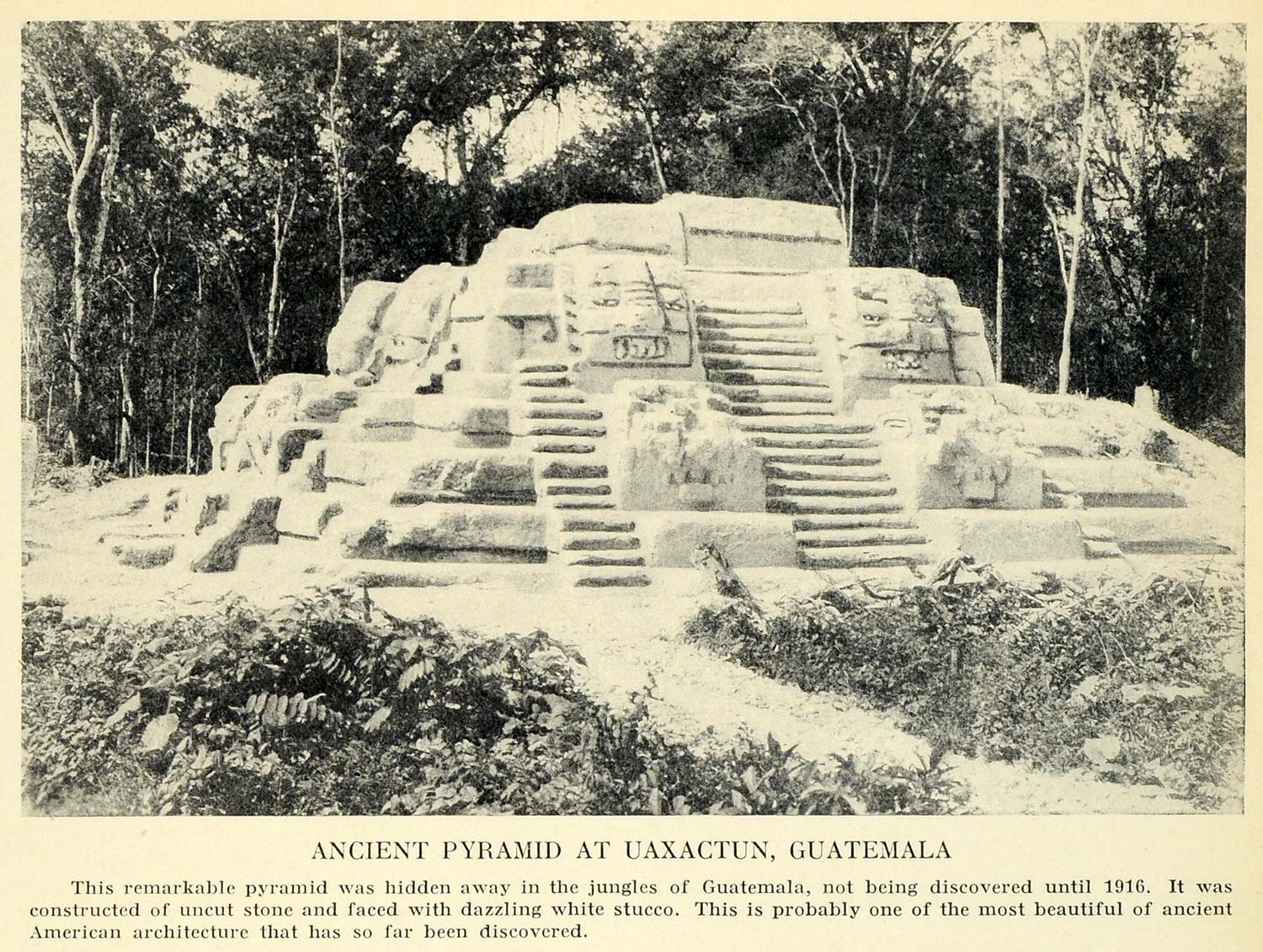 1931 Print Ancient Architecture Tomb Pyramid Uaxactun Guatemala NCAW1