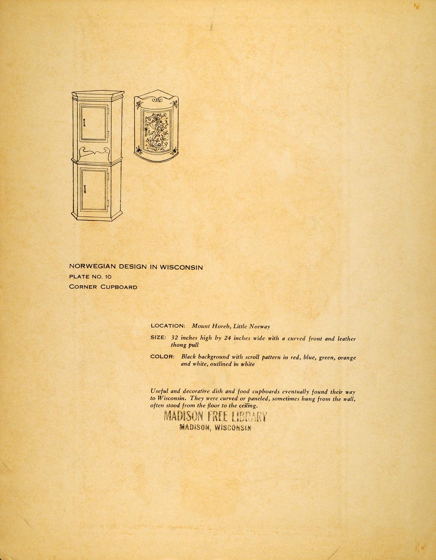 1946 Original Serigraph Norwegian Vine Plant Scroll Motif Cabinet Art NDW1