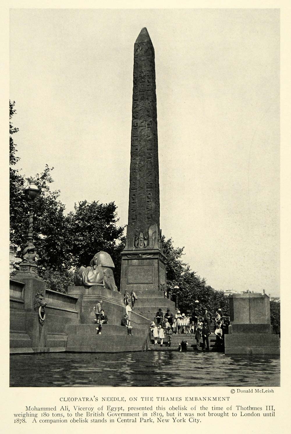 1926 Print Cleopatras Needle Monument Sculpture Thames River London England NGM1