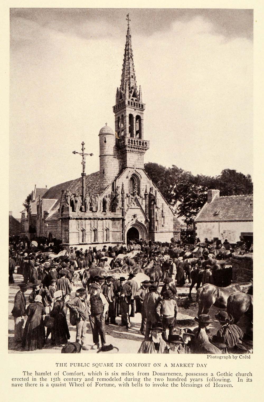 1923 Print Public Square Market Day 15th Century Gothic Church Religious NGM1