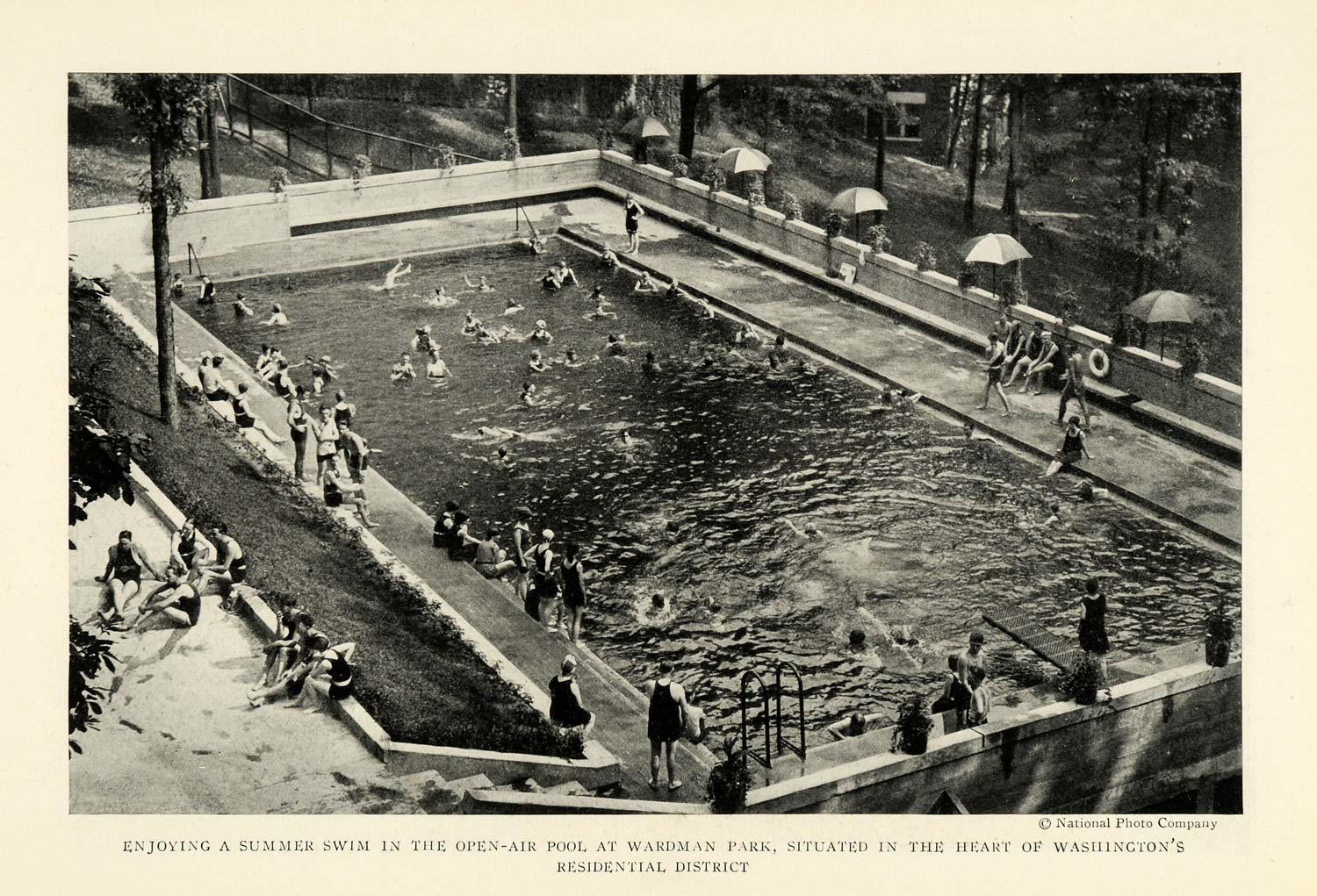 1923 Print Wardman Park Washington D. C. Swimming Pool Summer Outdoor NGM1