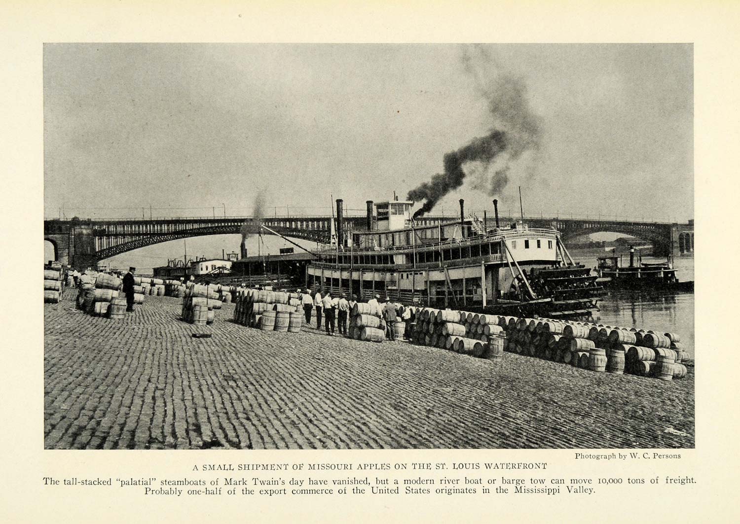 1923 Print Missouri Apples St. Louis Waterfront Ships Shipping Barrels NGM1