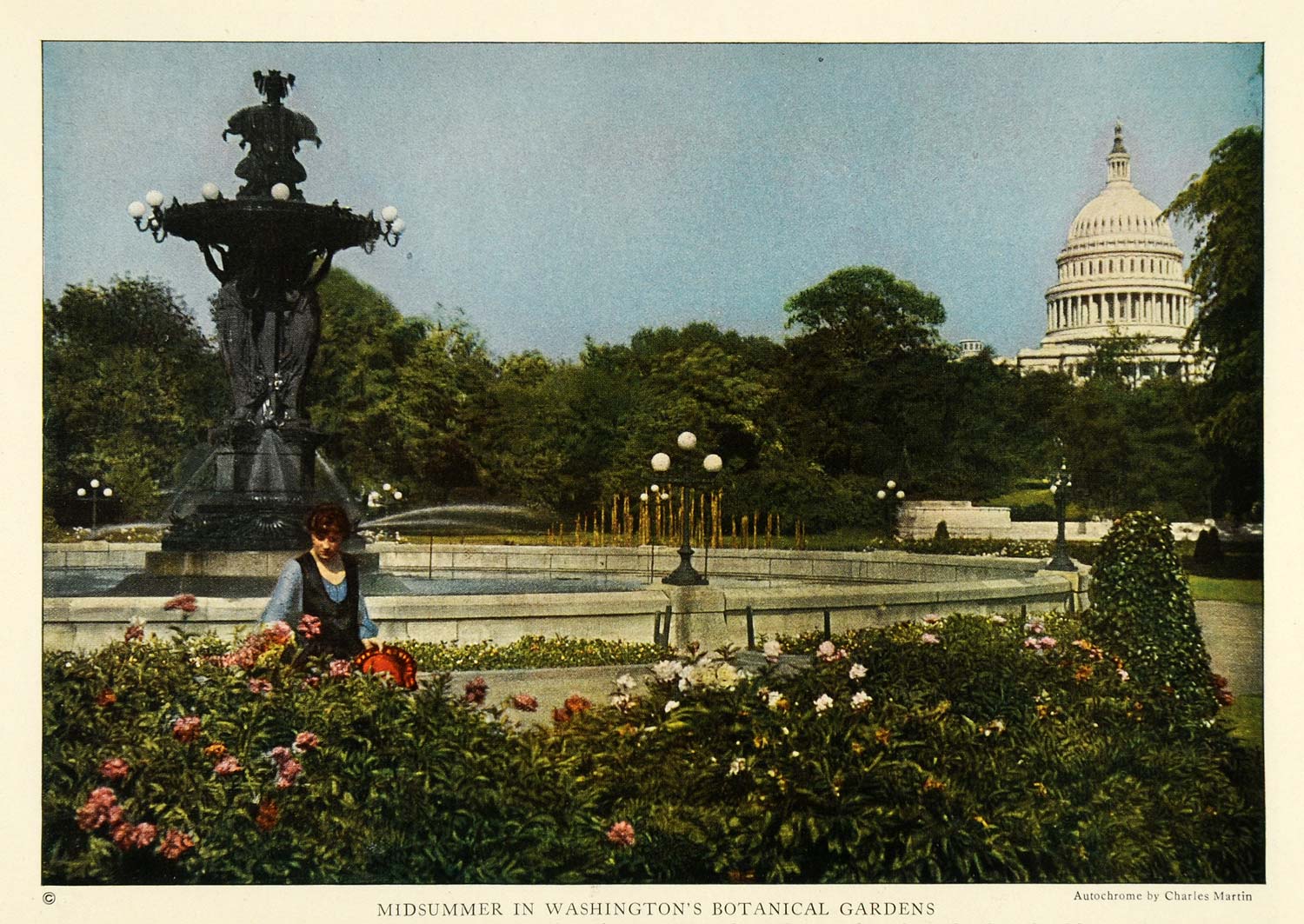 1923 Print Washington D. C. Botanical Gardens United States Capitol NGM1