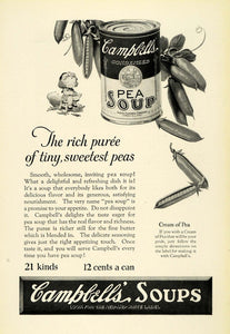 1923 Ad Campbells Canned Condensed Pea Soup Souper Kid Pricing Red White NGM1
