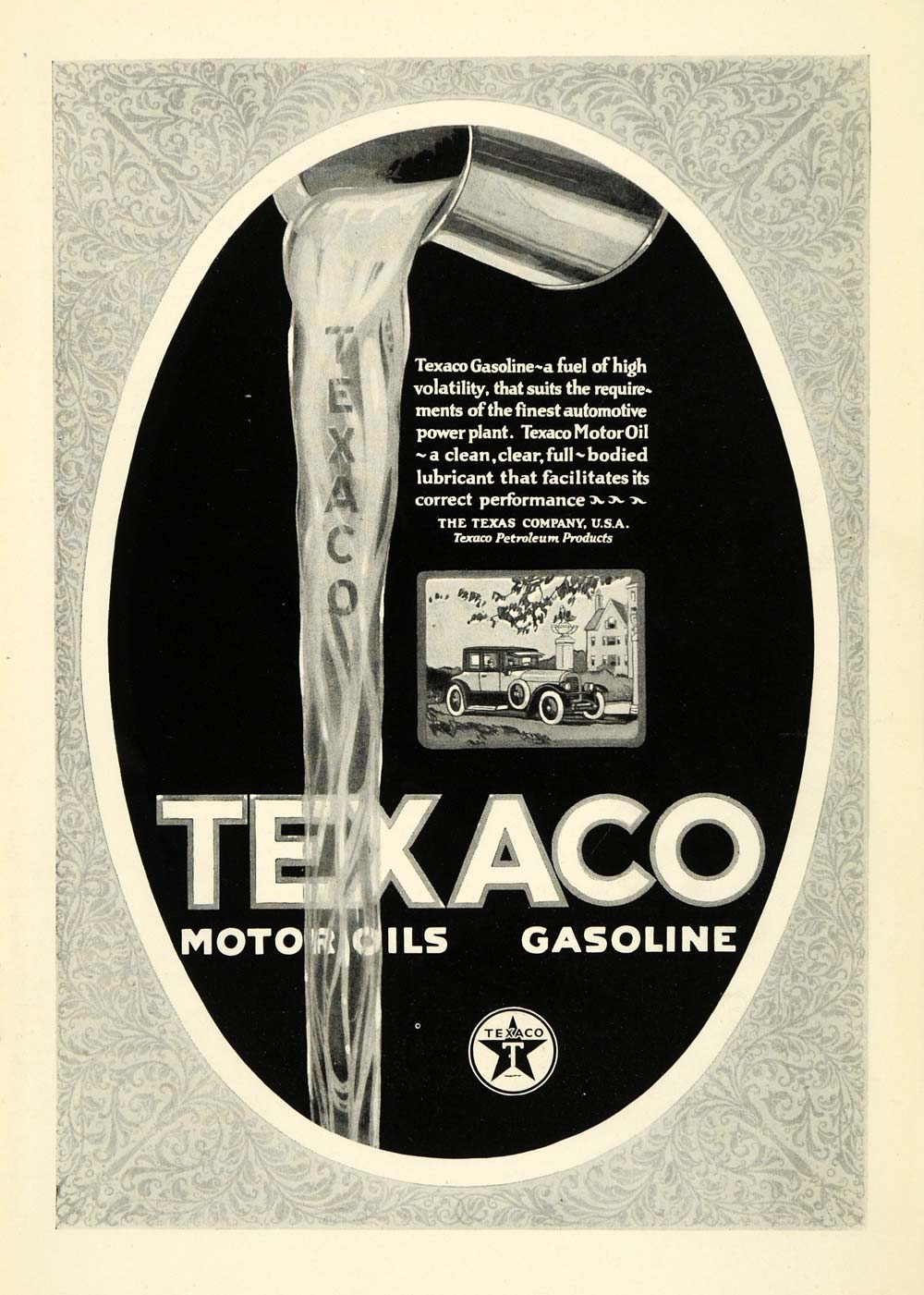 1923 Ad Texas Texaco Motor Oil Gasoline Antique Car Care Lubricant NGM1