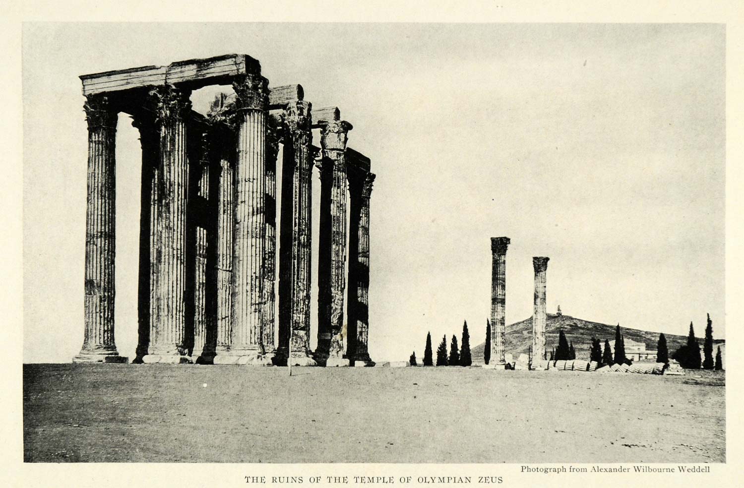 1922 Print Olympian Zeus Temple Ruins Sanctuary Deukalion Pillar Columns NGM1