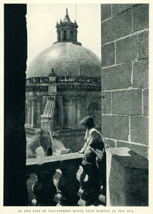 1922 Print Mexico Cathedral Puebla Tiles Roman Catholic Church Colonial NGM1