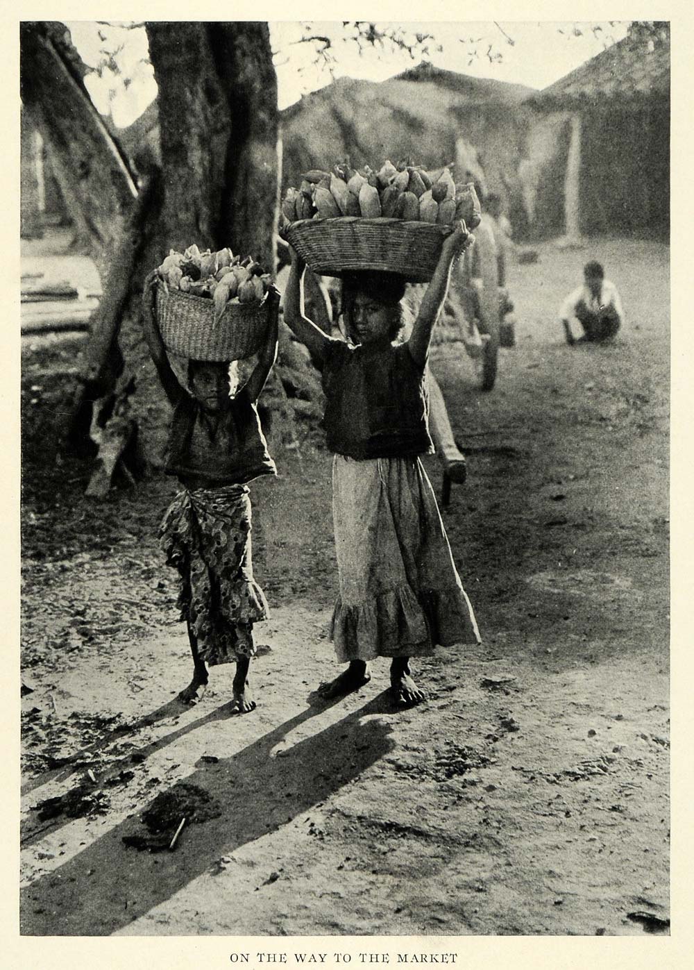 1922 Print Market Indian Girls Tehuantepec Maize Basket Burden Mexico NGM1