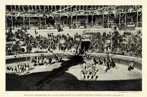 1922 Print Bullfighting Campo Pequeno Lisbon Portugal Bullring Banderillos NGM1