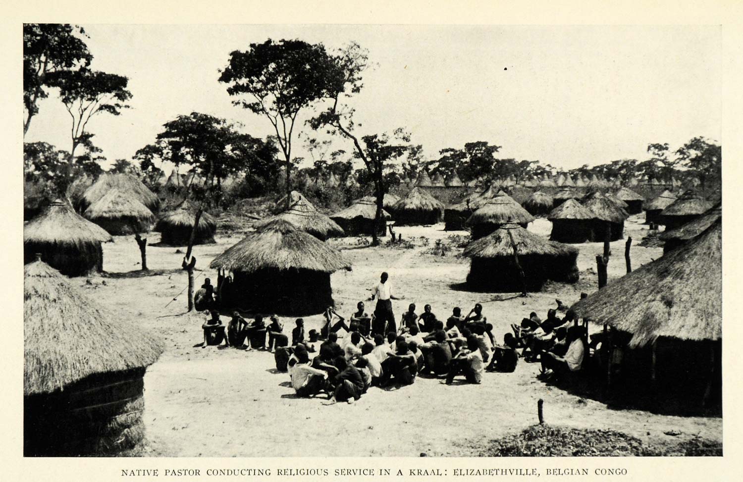 1922 Print Hut Kraal Elizabethville Congo Pastor Religion Service NGM1