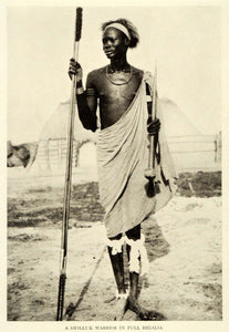 1922 Print Shilluk Warrior Costume Fashion Sudan Portrait Staff Africa NGM1