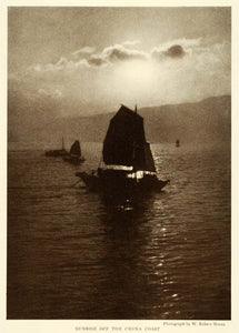 1926 Print Sailing China Sunrise Chinese Robert Moore Sailors Coast Harbor NGM1