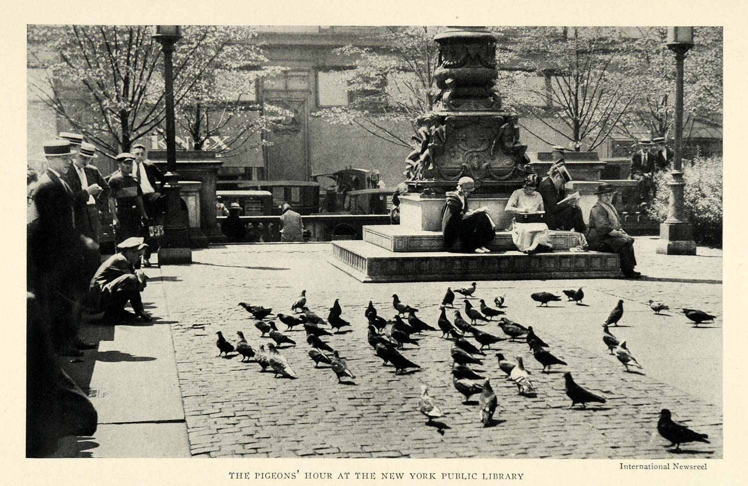 1926 Print Pigeons New York Public Library Birds Sculpture Lunch Food Child NGM1