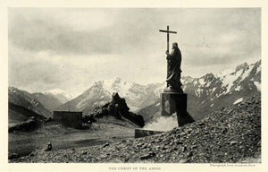 1922 Print Christ Redeemer Andes Mountains Armando Pero Chile Argentina NGM1