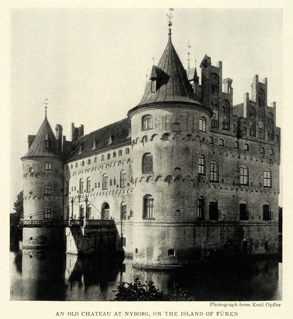 1922 Print Chateau Nyborg Funen Emil Opffer Denmark Architecture Tower NGM1