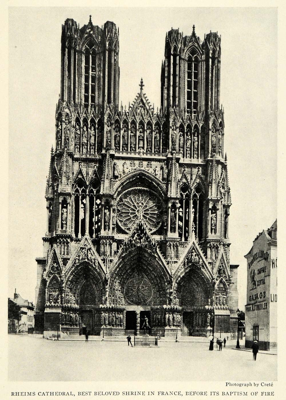 1922 Print Rheims Cathedral France Rayonnant Crete Pinnacle Tympanum Lancet NGM1