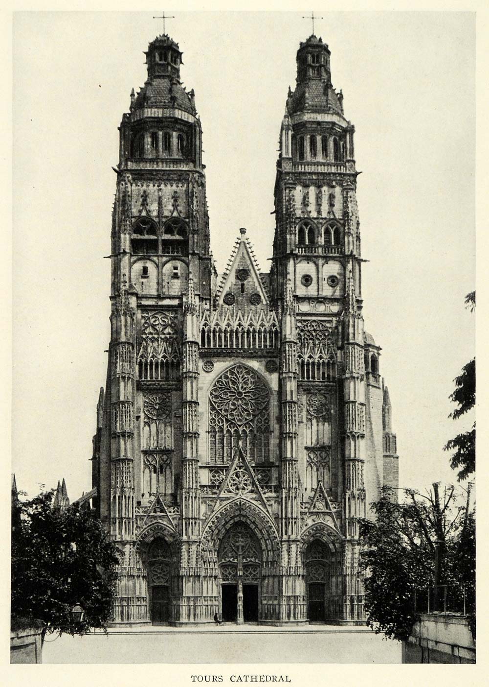 1922 Print Tours Cathedral Flamboyant France Gatien Romanesque Medieval NGM1